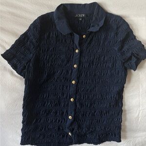 J.Crew Navy Ruched Button Top
